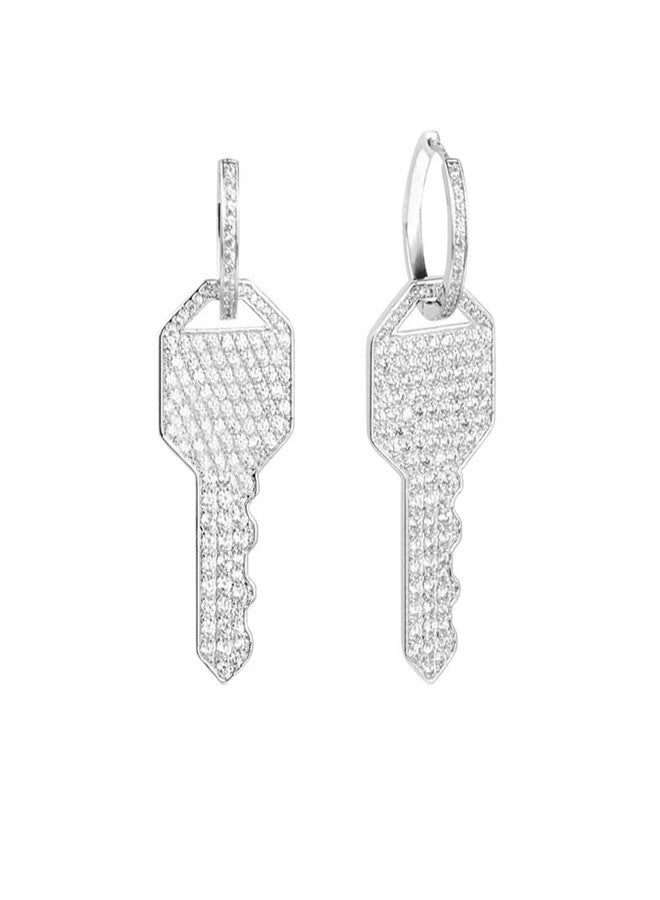 Youngy Fashion Earrings, Youngy Shiny Full Rhinestone Crystal Key Charm Dangle Hoop Earrings Women Girlfriend - Image 1